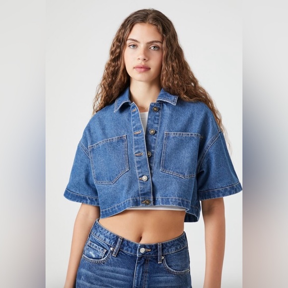 Boxy Cropped Denim Jacket - Picture 1 of 6